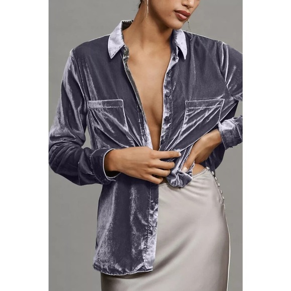 NWT Anthropologie Pilcro The Hadley Relaxed Velvet Buttondown Shirt Sz SP Petite - Picture 3 of 13